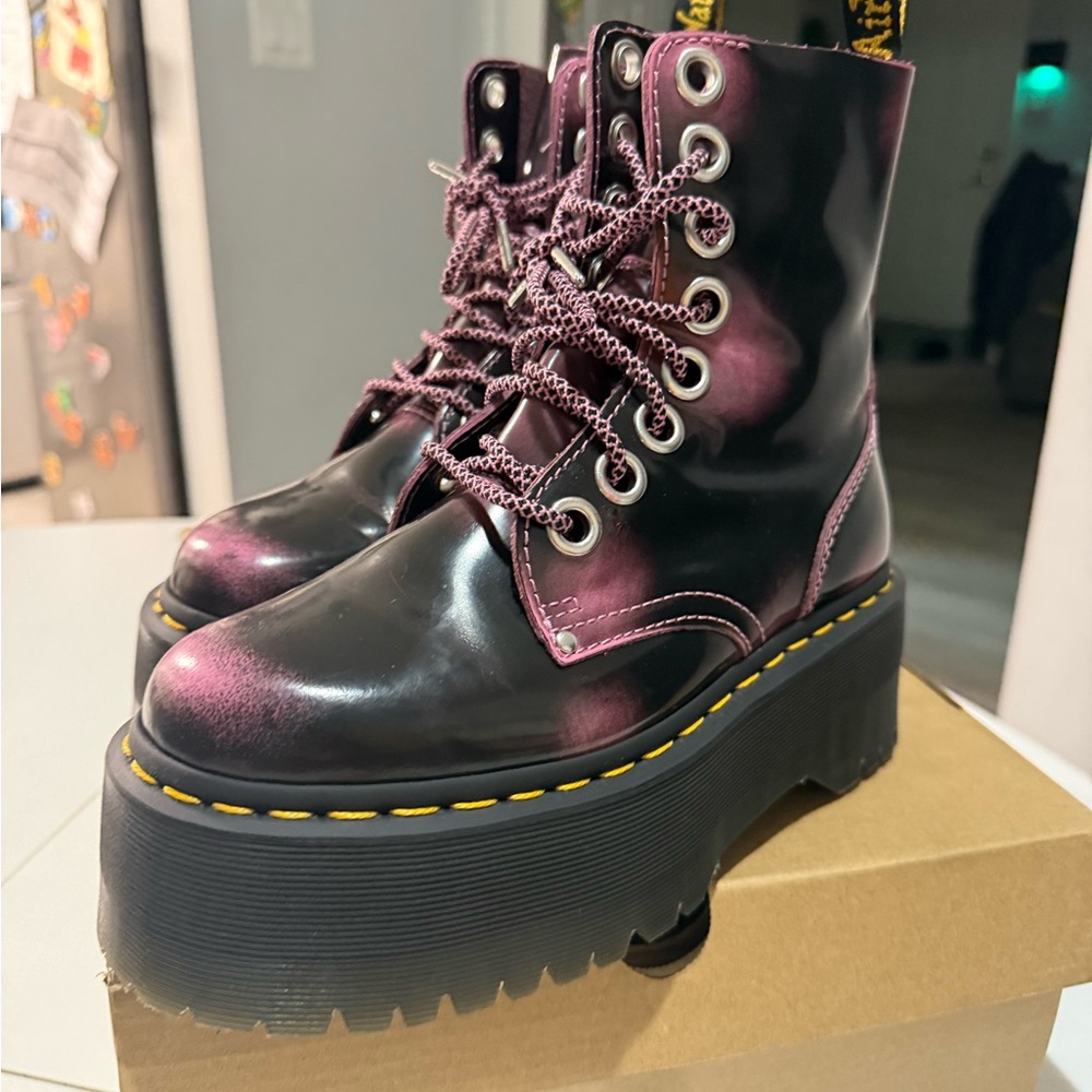 Dr. Martens Black and Purple Platform Combat Boots